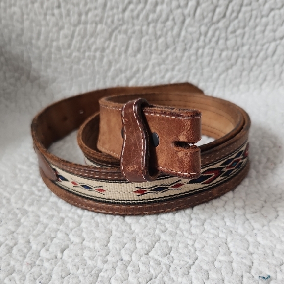 Vintage Other - Western Vintage Geuine Tooled Leather Aztec Print Distressed Destroyed Belt